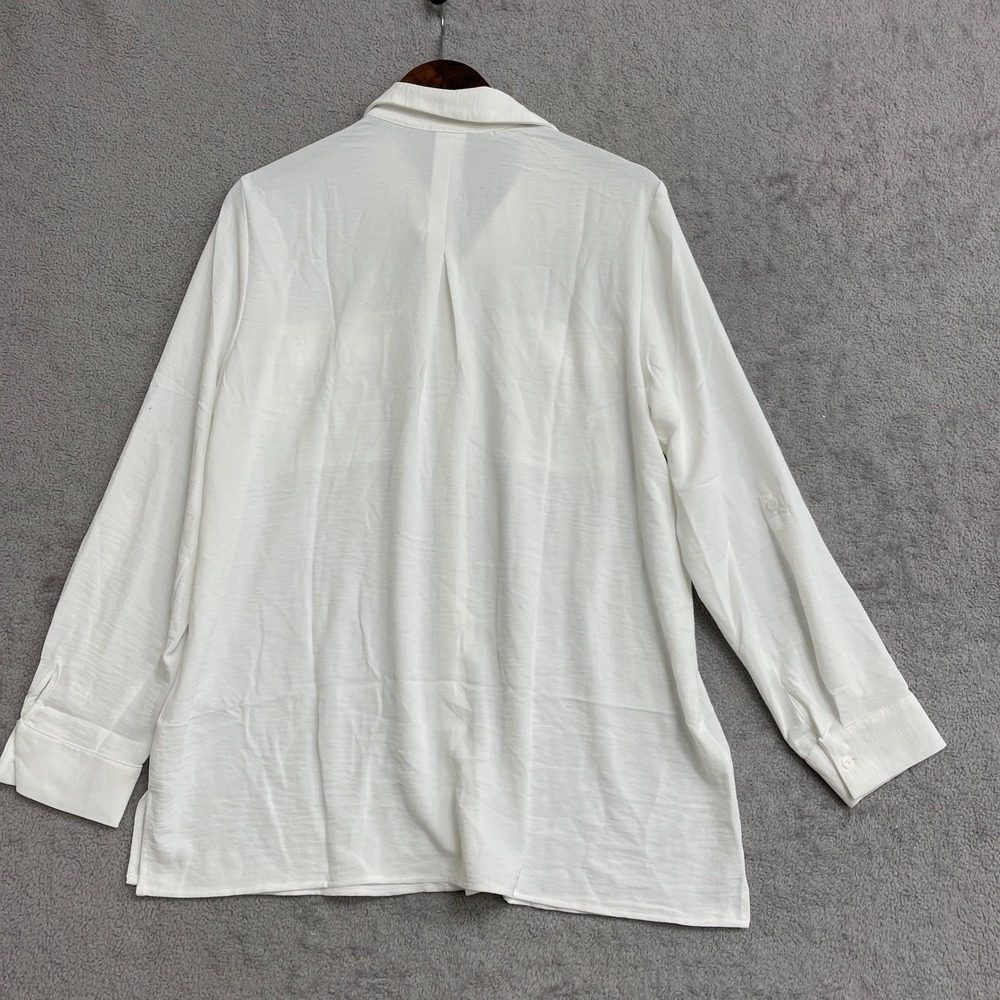 NEW Hilary Radley Women's L White Button Down Long Sleeve Shirt Top Polyester - Picture 4 of 11